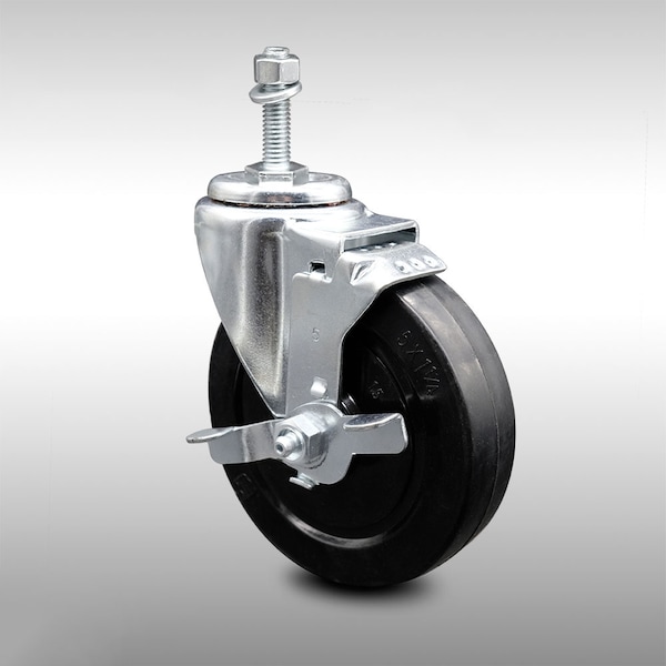 5 Inch SS Soft Rubber Wheel Swivel 10mm Threaded Stem Caster with Brake SCC